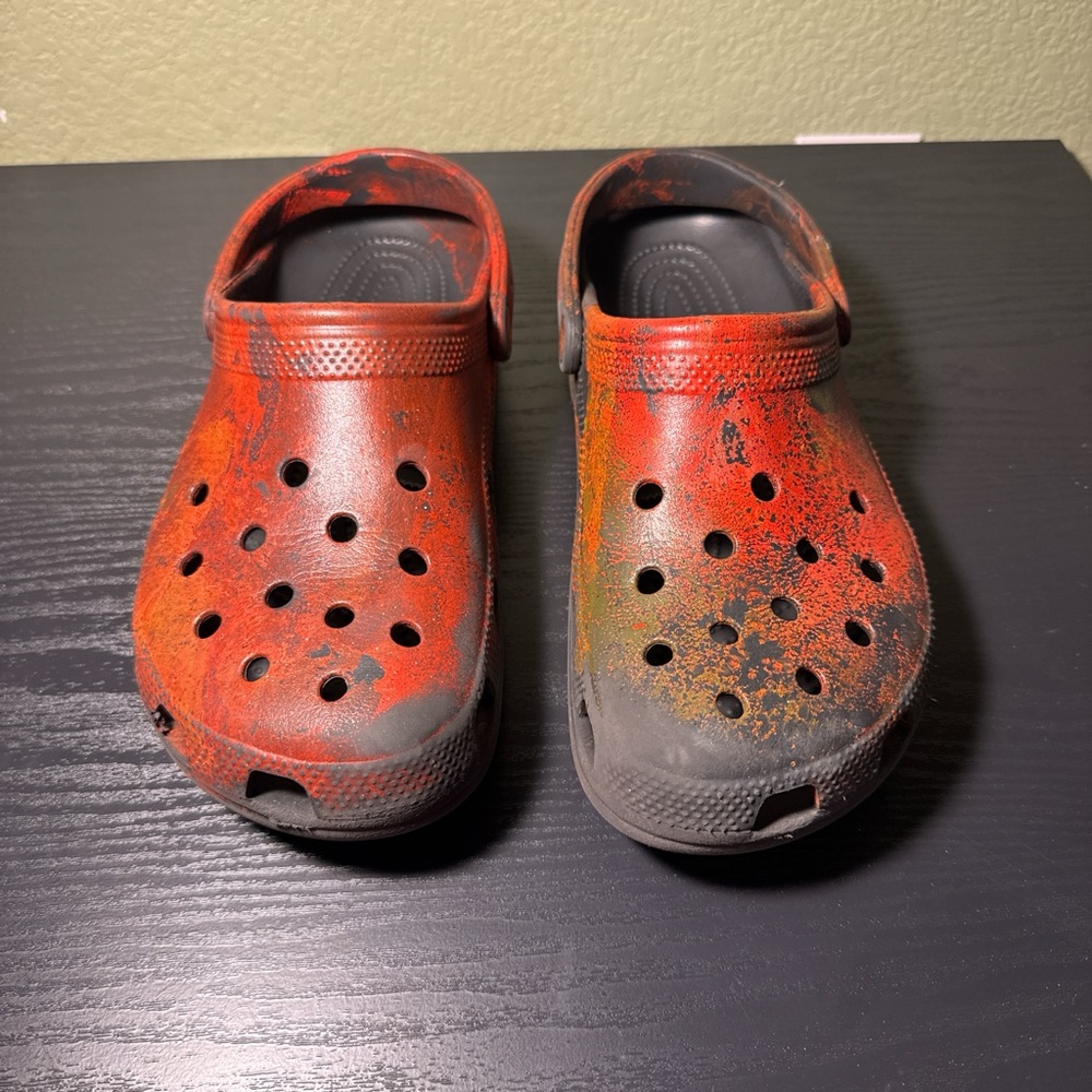 CROCS Red and Black Slip-On Loafers with Ventilation